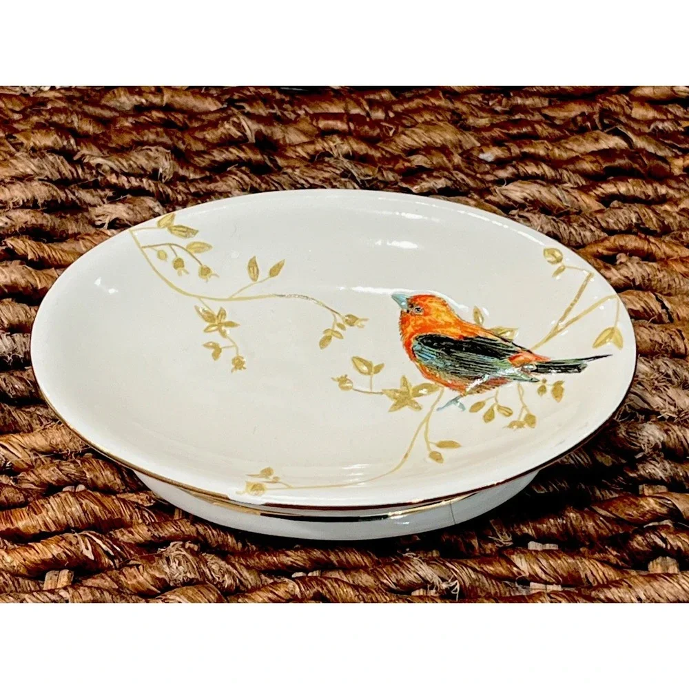 Gilded Birds 3 pc Bathroom Set Soap Dish Lotion Dispenser Toothbrush Holder NWT!